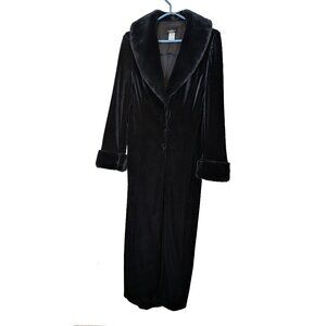 Sabora Vintage style long black faux fur trimmed coat Size Medium